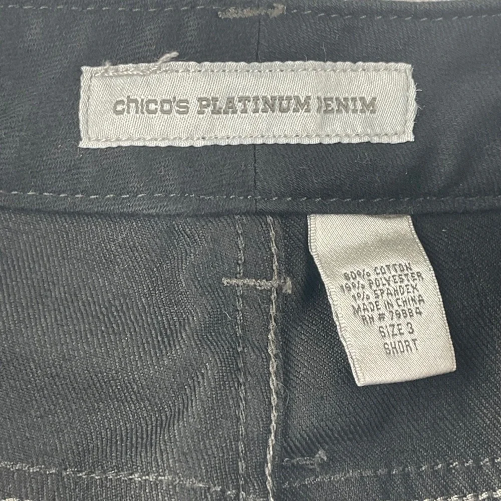 Chicos‎ Platinum Denim Black Straight Leg Jeans Womens Size 3 Short 1G010299